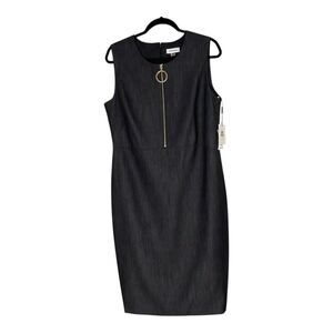 Calvin Klein Sheath Dress Charcoal Gray Size 14 Sleeveless Career Scoop Neck NWT